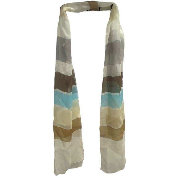 Vintage Echo Retro Blue and Tan Striped Silk Scarf 15.5" x 66" - Picture 8 of 12